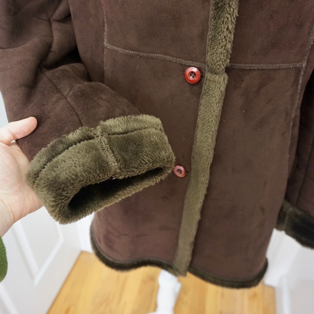 ๐ VINTAGE MURANO Brown Faux Suede/Fur Jacket (L) - Picture 4 of 8